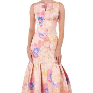 Kay Unger Floral Midi Dress - Pink and Blue